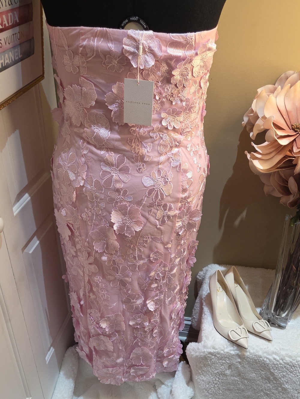 Nwt 1X $ 230 Endless Rose Strapless Pink Floral Embroidered Maxi Dress B3 - Picture 14 of 16